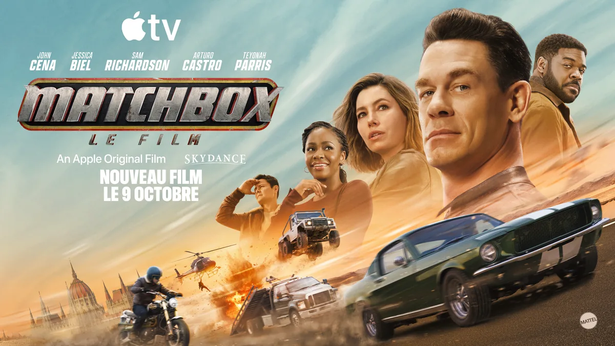 Affiche officielle de Matchbox – Le film avec John Cena, Jessica Biel et Sam Richardson sur Apple TV