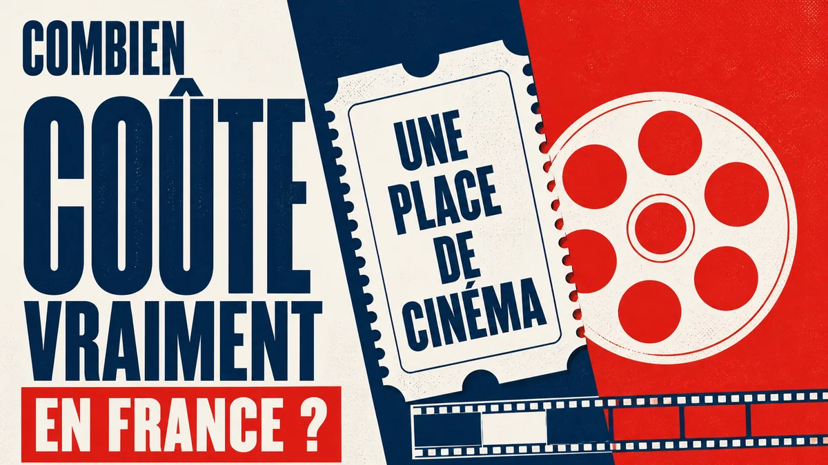 Affiche graphique bleu-blanc-rouge sur le prix d'une place de cinéma en France
