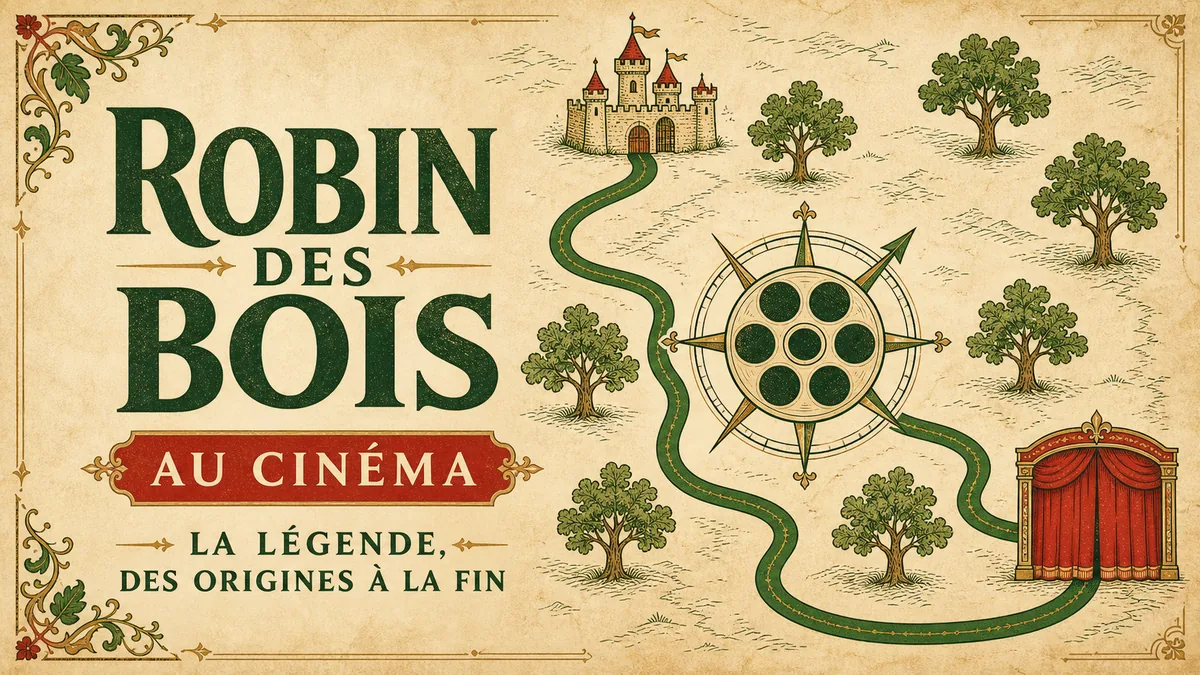 Carte illustrée façon parchemin de la forêt de Sherwood, pour l'article Robin des Bois au cinéma : 12 films des origines à la fin de la légende